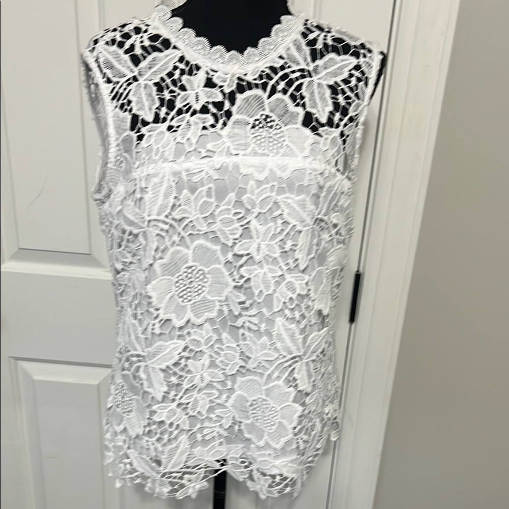 NWT Nanette Lepore White Lace Sleeveless Blouse